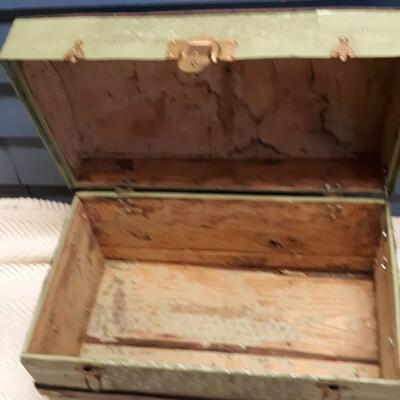 Lot 20-Vintage Wood and Metal Trunk -Greenish in color