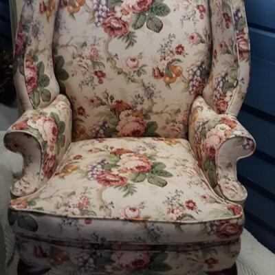 Lot 26-Floral Cloth Wingback Chair
