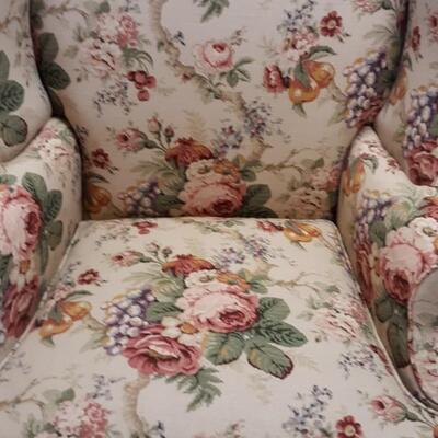 Lot 26-Floral Cloth Wingback Chair