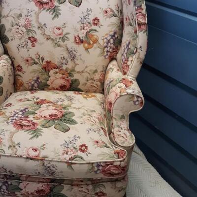 Lot 27-Floral Wingback Cloth Chair