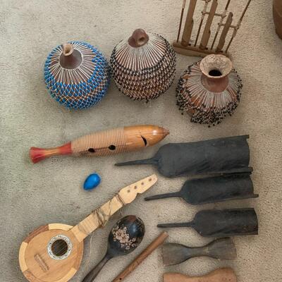 Collection of African ethnic instruments