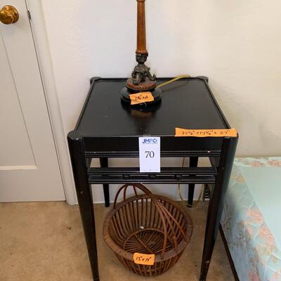 Side table with basket and lamp