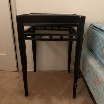 Side table with basket and lamp