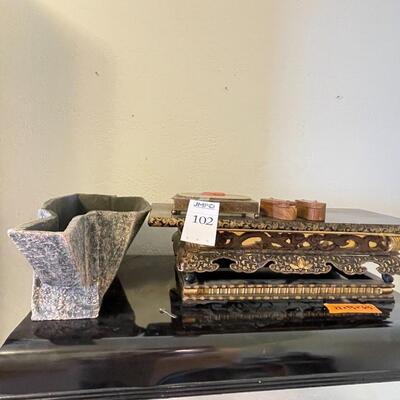 Wood display stand, jade inlaid box and more