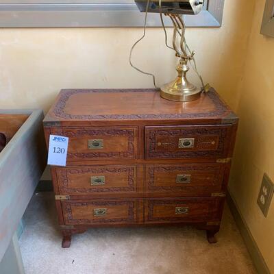 Chinese chest of drawers and lamp. 