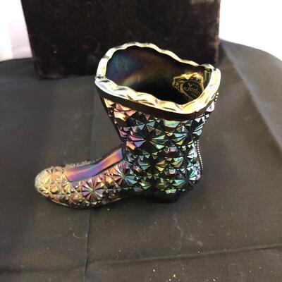 Fenton iridescent carnival glass high top boot 