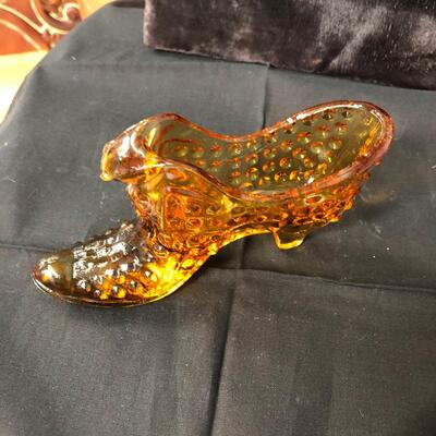 Fenton amber glass shoe