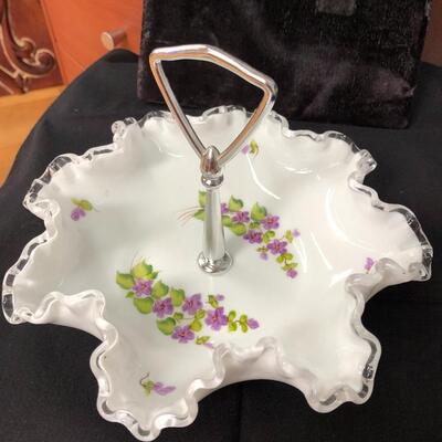 Fenton silver crest hand painted tray