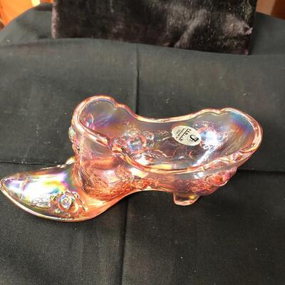 Fenton pink carnival glass shoe