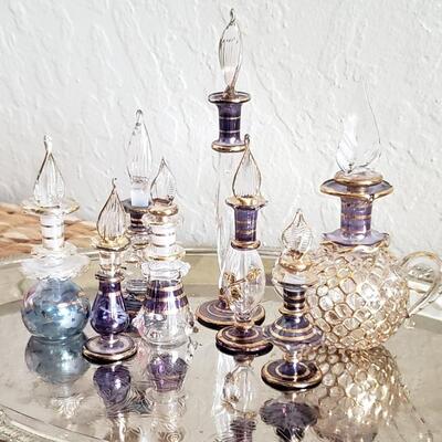 8 Beautiful Miniature Blue and Perfume Perfume Bottles 