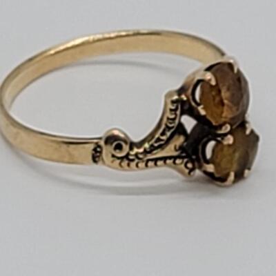 Lot 88: Vintage 14k yellow gold double Citrine ring sz. 6.5 signed DF