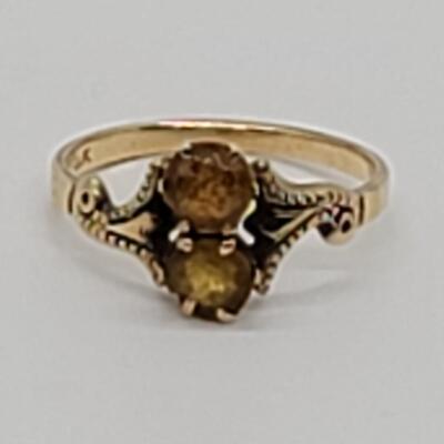 Lot 88: Vintage 14k yellow gold double Citrine ring sz. 6.5 signed DF