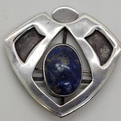 Lot 92: Handcrafted large Sterling silver brooch Blue Lapis Lazuli Brooch