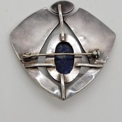 Lot 92: Handcrafted large Sterling silver brooch Blue Lapis Lazuli Brooch