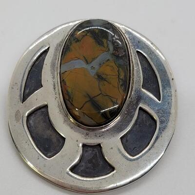 Lot 94: Large Vintage Handcrafted Sterling Silver and mixed Jasper Cabachon Brooch