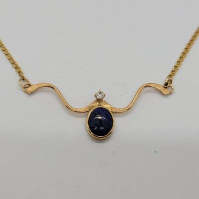 J94: 14K Italy Yellow Gold necklace with Lapis and Diamond