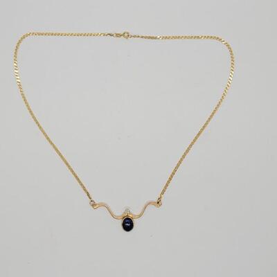 J94: 14K Italy Yellow Gold necklace with Lapis and Diamond