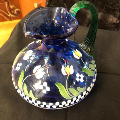 Fenton Bill Fenton signed cobalt pitcher vase