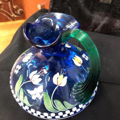 Fenton Bill Fenton signed cobalt pitcher vase