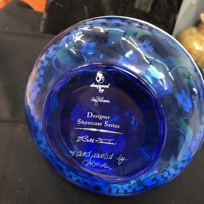 Fenton Bill Fenton signed cobalt pitcher vase