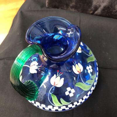 Fenton Bill Fenton signed cobalt pitcher vase