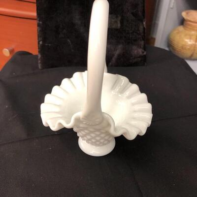 Fenton milk glass hobnail small basket