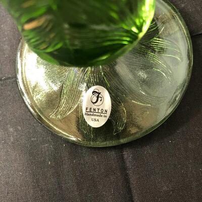 Fenton green flower ruffled vase