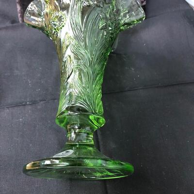 Fenton green flower ruffled vase