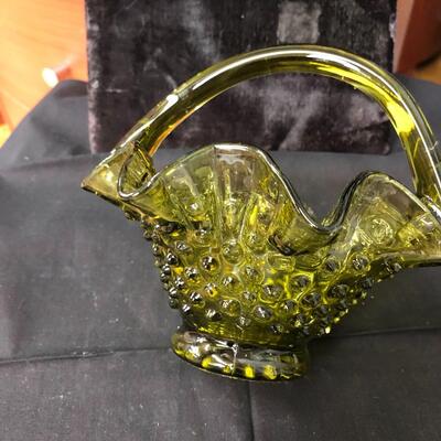 Fenton light green hobnail basket 