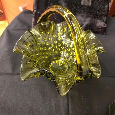 Fenton light green hobnail basket 