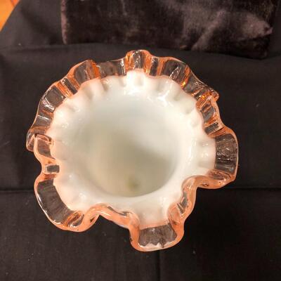 Two Fenton rose crest mini vases