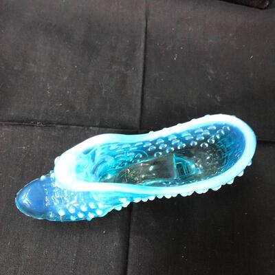 Fenton iridescent blue hobnail shoe