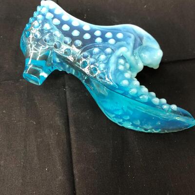 Fenton iridescent blue hobnail shoe
