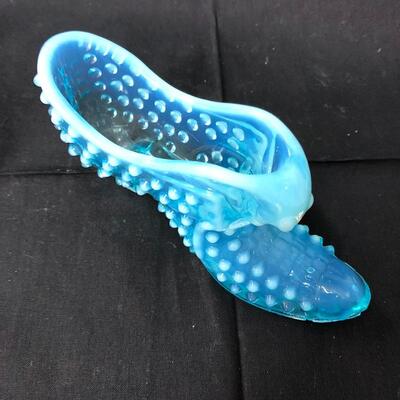 Fenton iridescent blue hobnail shoe