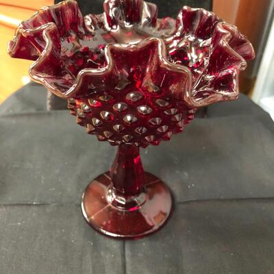 Fenton ruby red glass compote 
