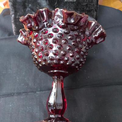 Fenton ruby red glass compote 