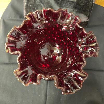 Fenton ruby red glass compote 