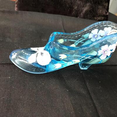 Fenton iridescent hand painted slipper