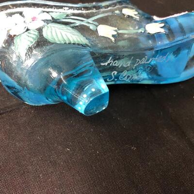 Fenton iridescent hand painted slipper