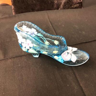 Fenton iridescent hand painted slipper