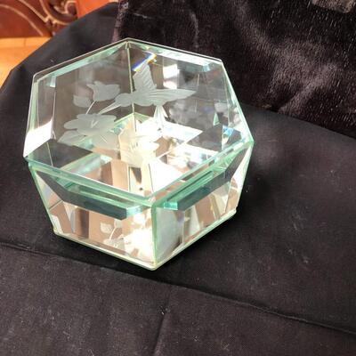 Fenton etched clear glass trinket box
