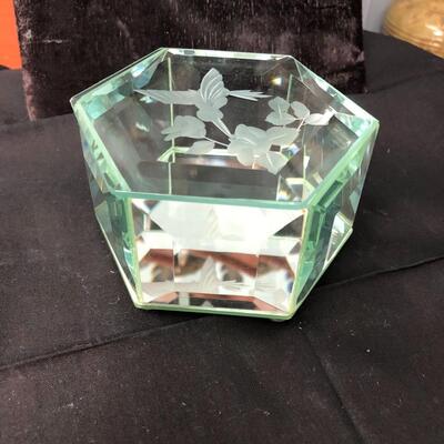 Fenton etched clear glass trinket box