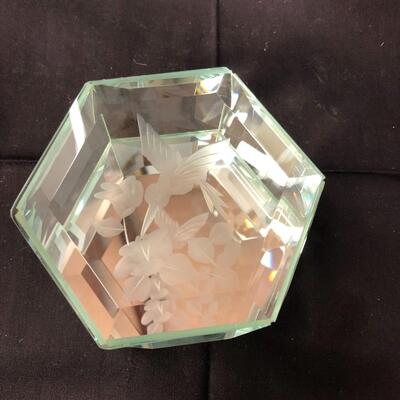 Fenton etched clear glass trinket box