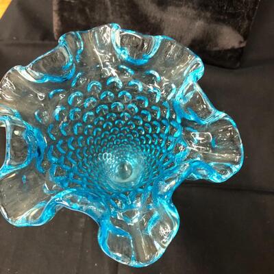 Fenton iridescent blue hobnail small vase