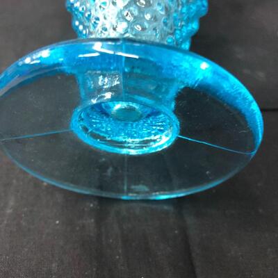 Fenton iridescent blue hobnail small vase