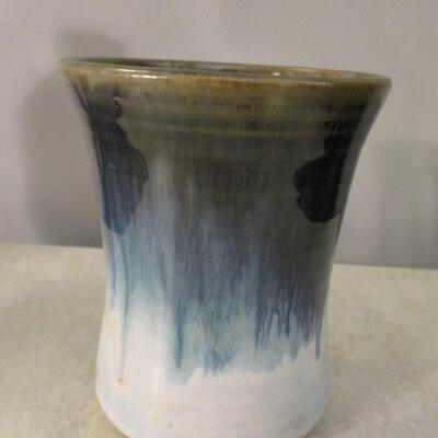 Signed Blue Drip Glaze Studio Art Pottery  - Vase 4 1/2