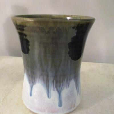 Signed Blue Drip Glaze Studio Art Pottery  - Vase 4 1/2