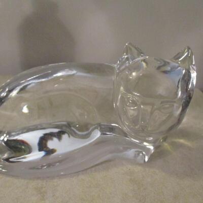 Vtg Val St.Lambert Crystal Cat Figurine/Paperweight Signed de Sousa 