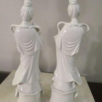 Homco Chinese Blanc De Chine White Porcelain Kwan Yin GuanYin Figurines