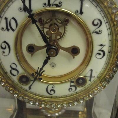 Ansonia Clock Co. Brass & Glass Mantle Clock